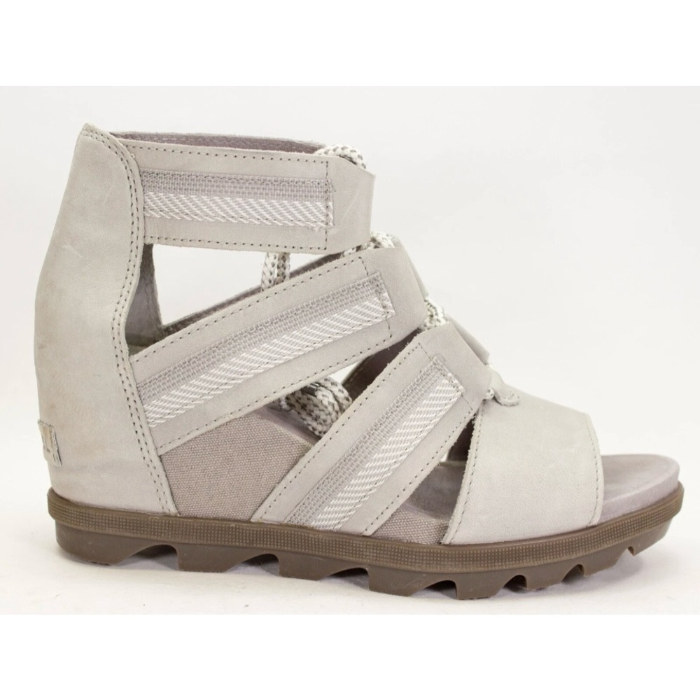 Sorel Joanie Womens Size US 9 Lace Wedge Sandals Saddle Ash Grey Peep Toe Shoes - Picture 4 of 11
